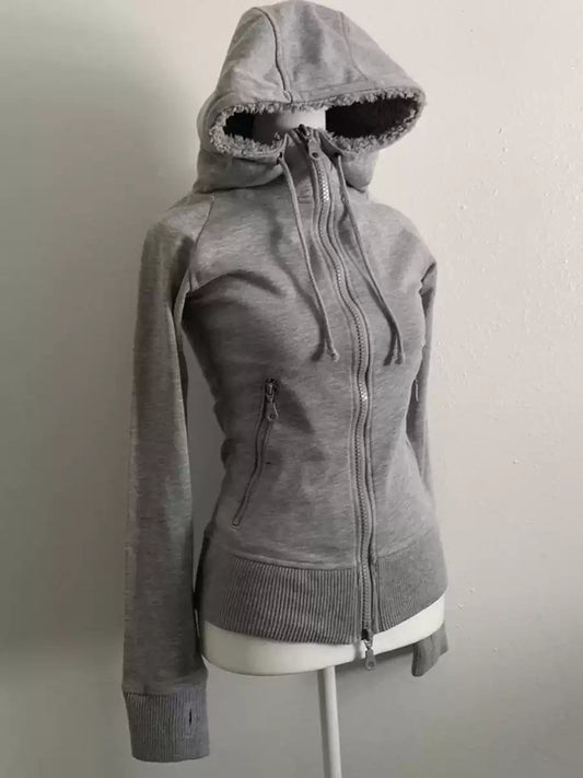 gray lamb wool hooded sweatshirt jacket