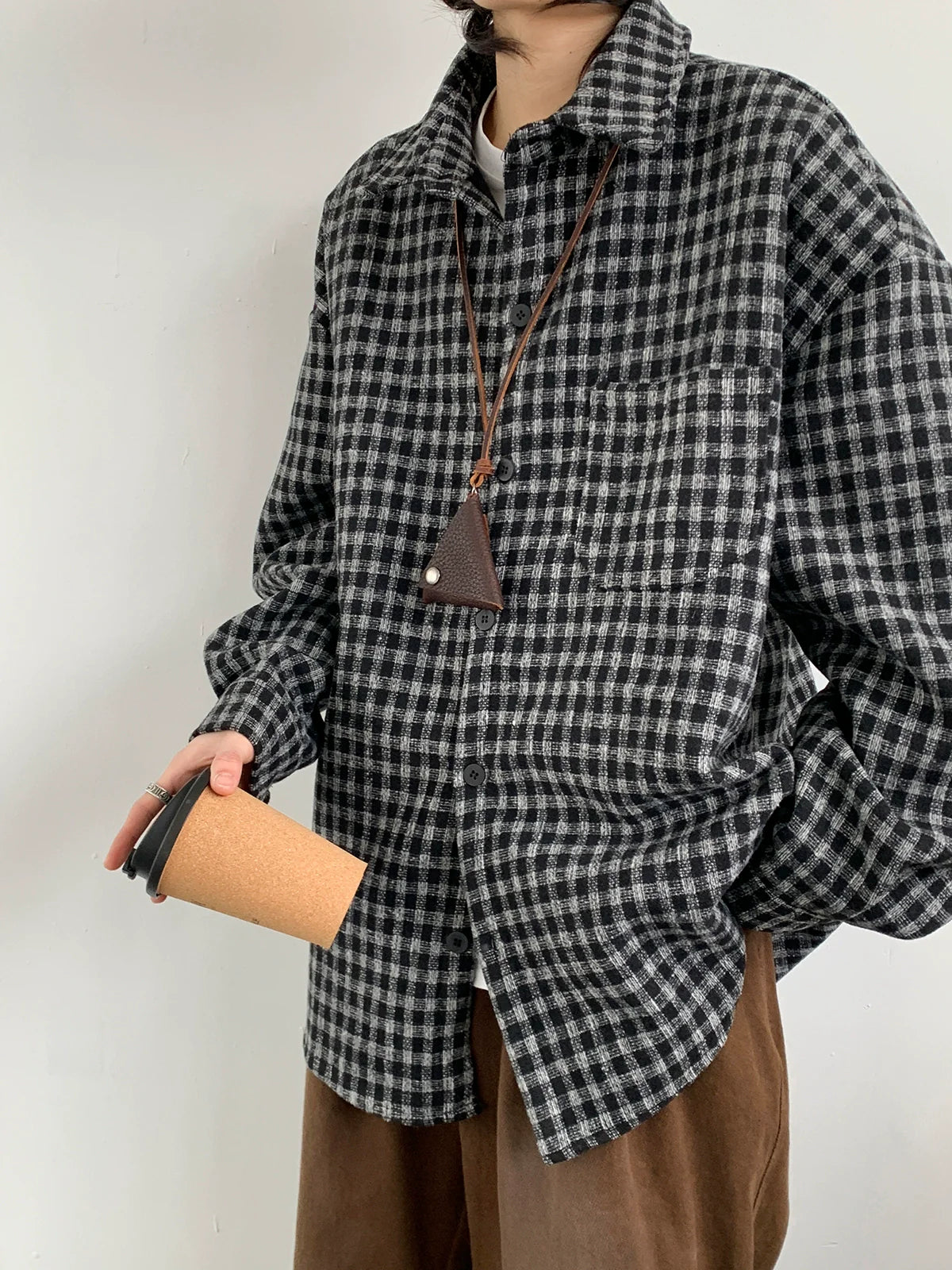 Oversized Brown Plaid Flannel Shirt