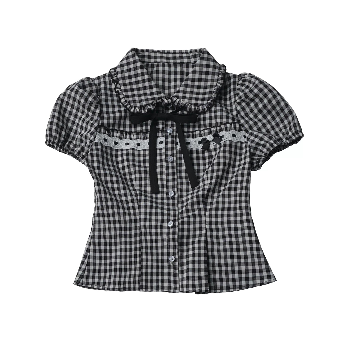 【Rose Poetry Collection】 Holiday Waist-Defining Black-and-White Color-Block Polka Dot Lace Hem Skirt, Korean Style for a Slimming Look