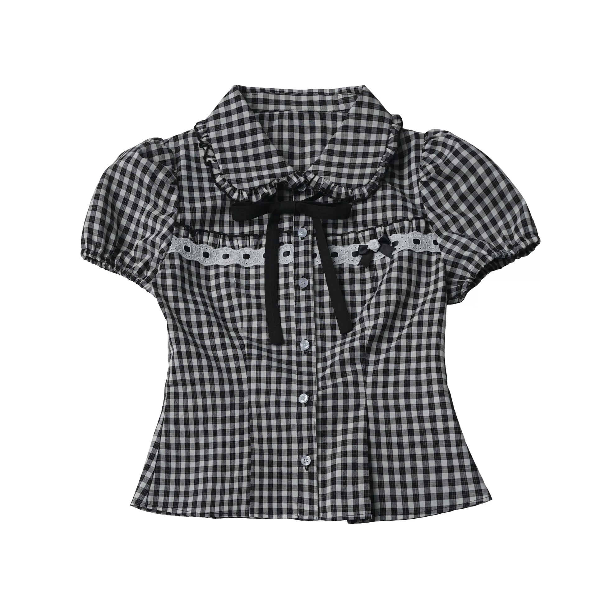 【Rose Poetry Collection】 Holiday Waist-Defining Black-and-White Color-Block Polka Dot Lace Hem Skirt, Korean Style for a Slimming Look