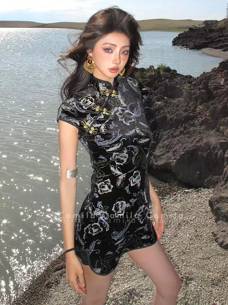 Black Rose Cheongsam Dress