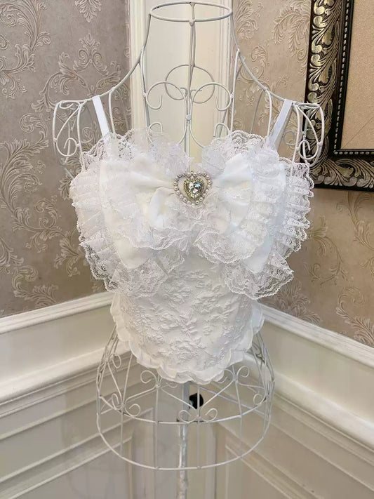 Coquette Bow Love Heart Lace Top