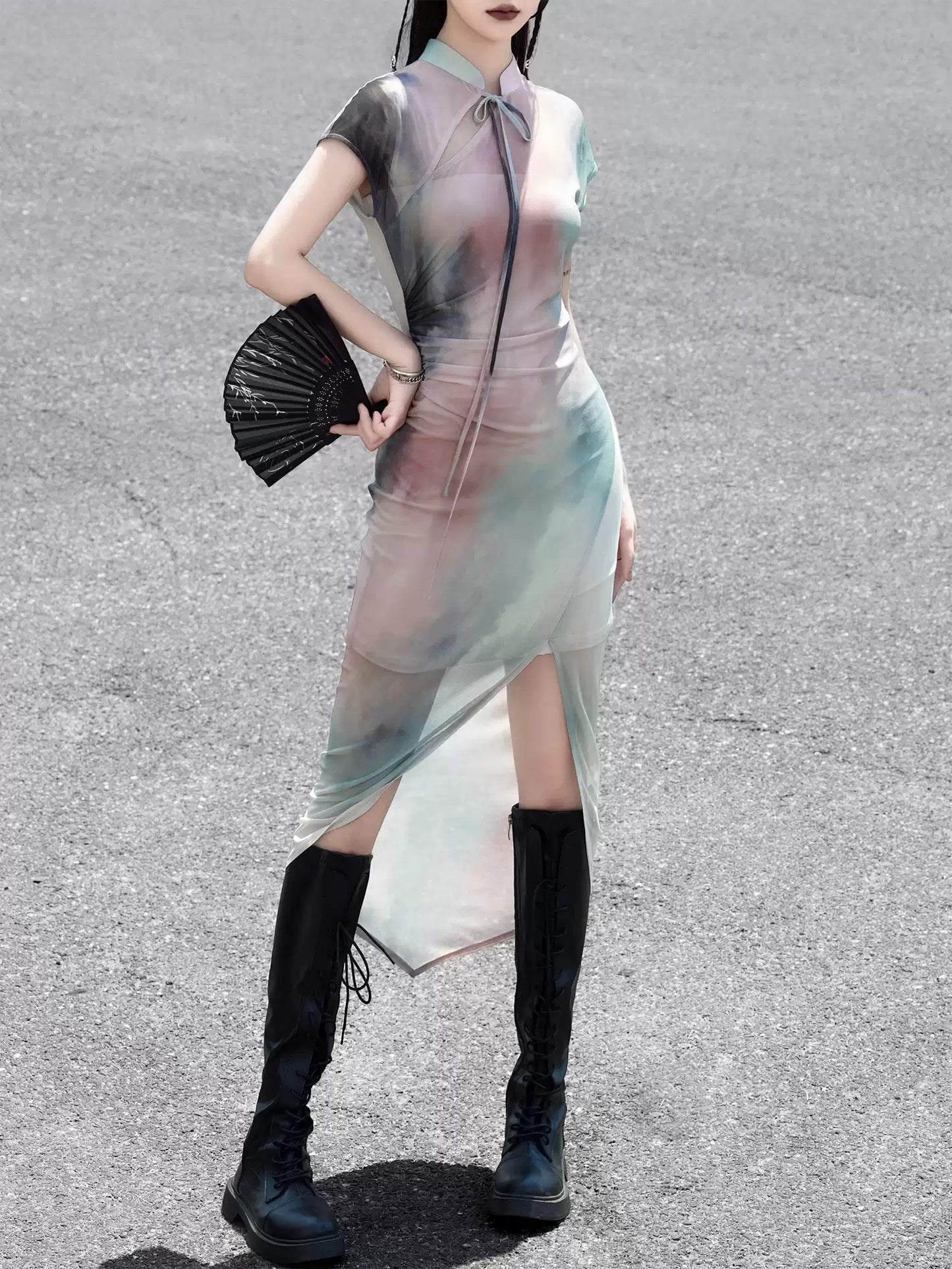 Ink Smudged Cheongsam Dress