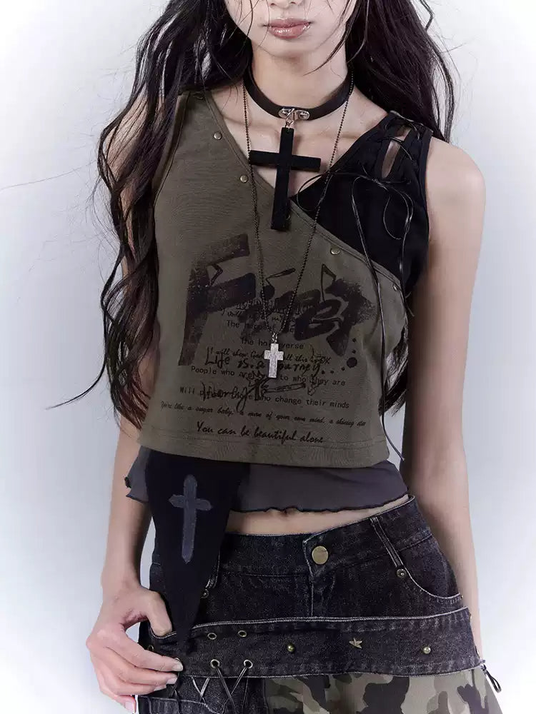 Grunge Wasteland Slim Printed Vest Top