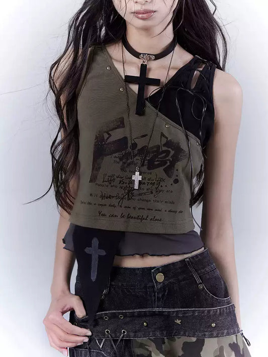 Grunge Wasteland Slim Printed Vest Top