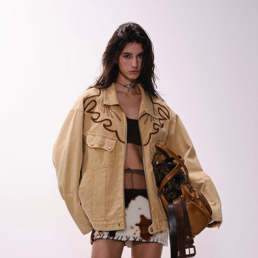 American retro western embroidered denim jacket