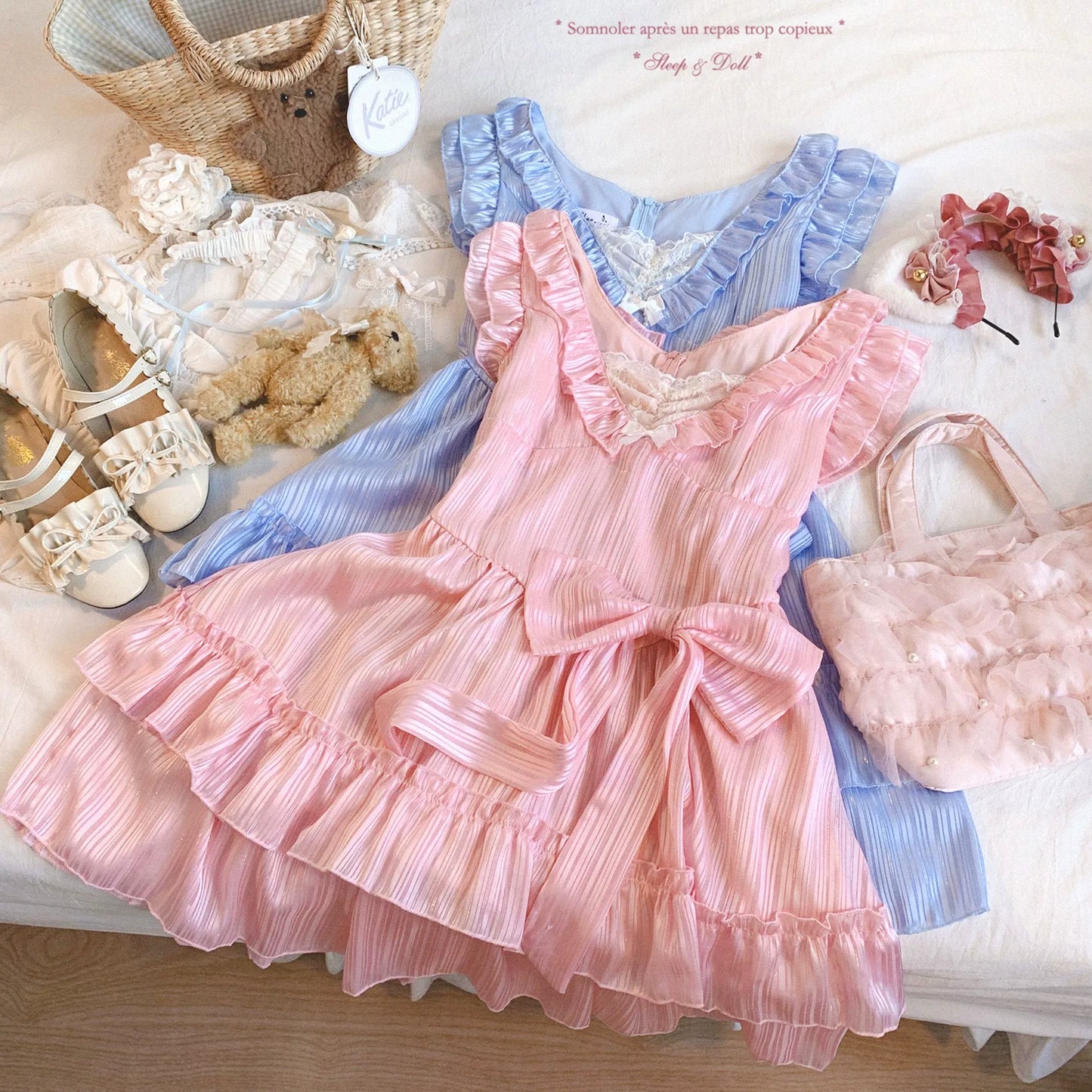 Last-Call Sweet Ruffled Hem Puff-Sleeve Lace Bow Embroidered Pure-Desire Tiered Princess Dress