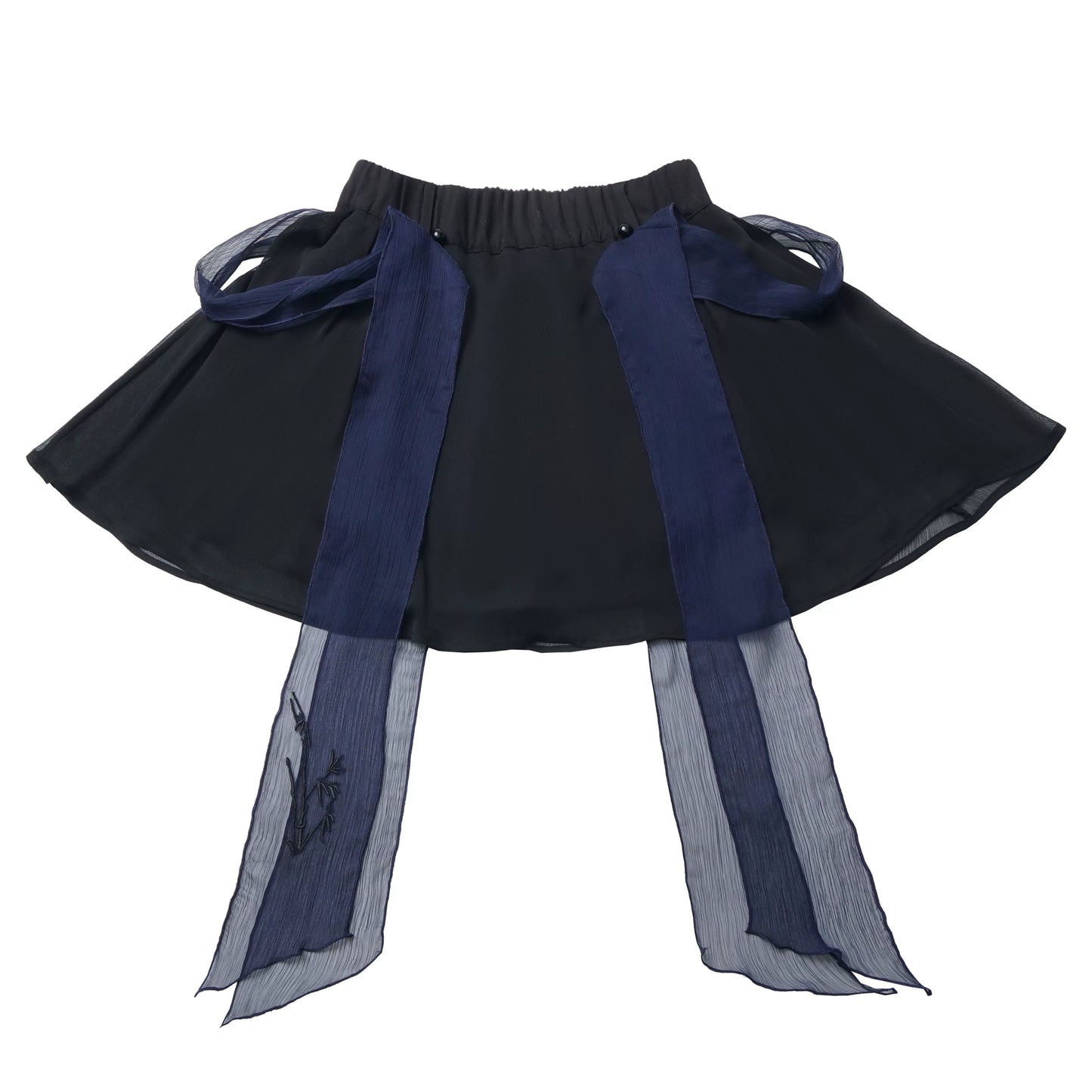 In-Stock Ready to Ship “Han Jian Bamboo Shadow” New Chinese Style Shirt Blouse Cropped Top Design—Slimming Blue-Black Colorblock