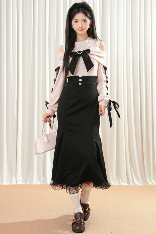 Black Bow Off-Shoulder Dress