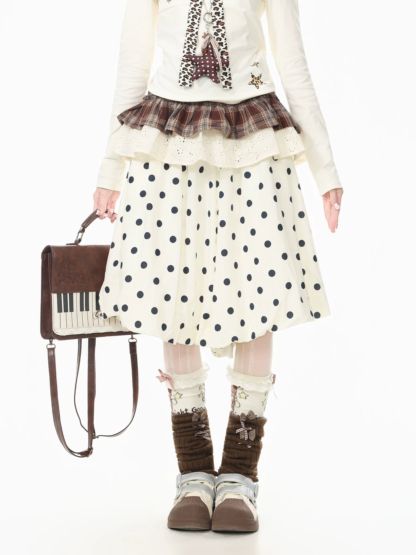 Blue Ghost Park Languid Park Polka Dot All-Over Print Sweet Style A-Line Midi Skirt for Women Summer