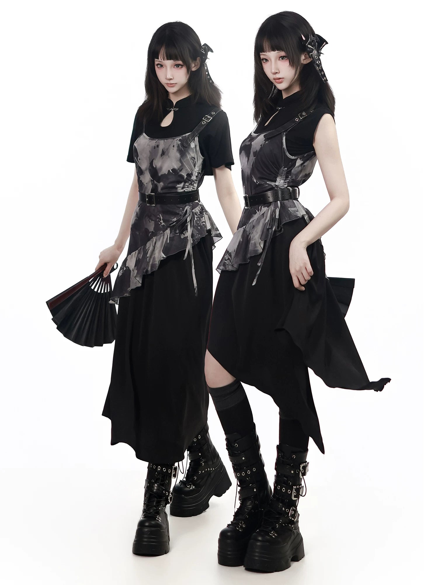 In Stock & Ships Fast 【Inkstone】 Cheongsam Collar Tencel Camisole Dress Top with Water-Ink Feel, Irregular Hem