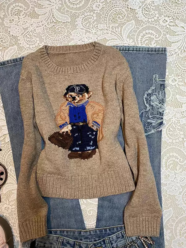 Brown Bear Round Neck Sweater