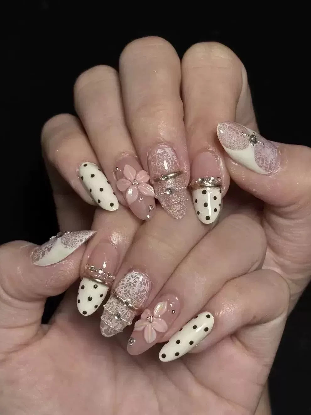 Milky White Polka Dot Press-On Nails | Coquette 3D French Nails