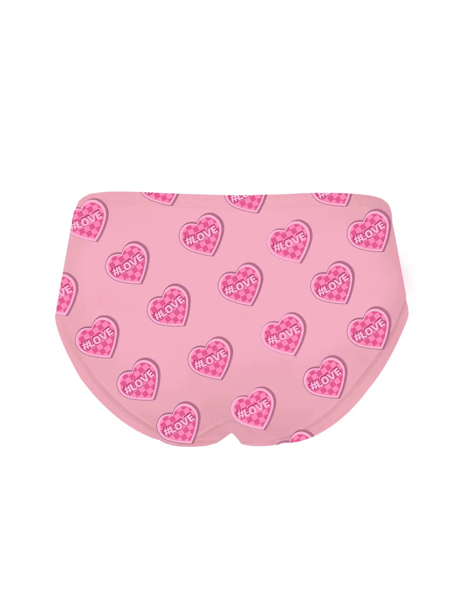 Original Sweet Cute Girl Ice Silk &amp; Cotton Gusset Lingerie, Sexy Heart Print, High-Elastic Full-Cover Triangle Panty for Students