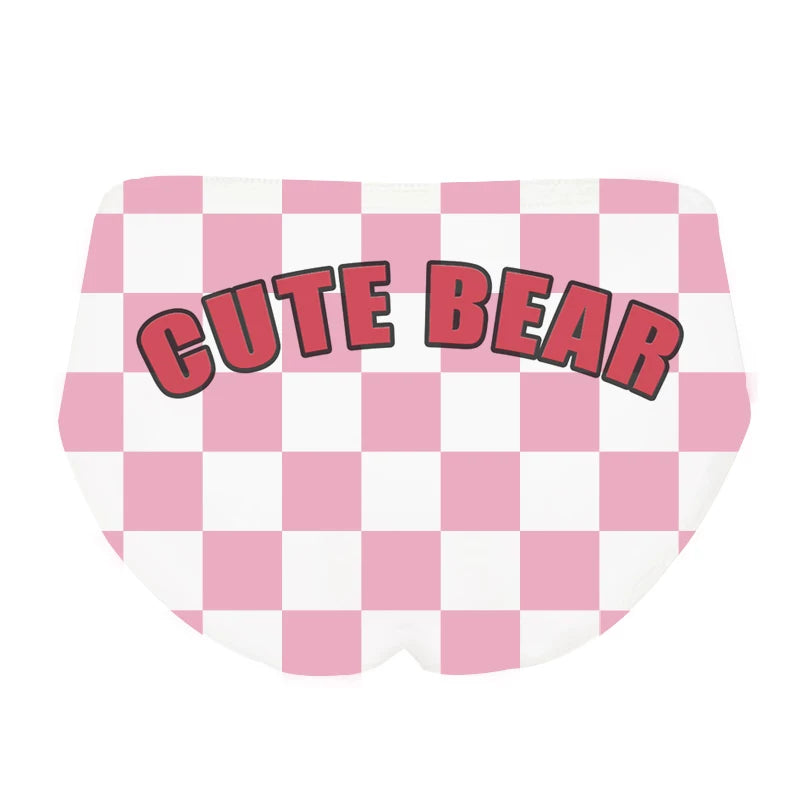 Original Sweet Pure “But-Tender” Ice-Silk Underwear for Girls, Cartoon Cute Bear Pattern, New Trendy European-Style Plaid Triangle Panties, Sexy Spicy Girl Style