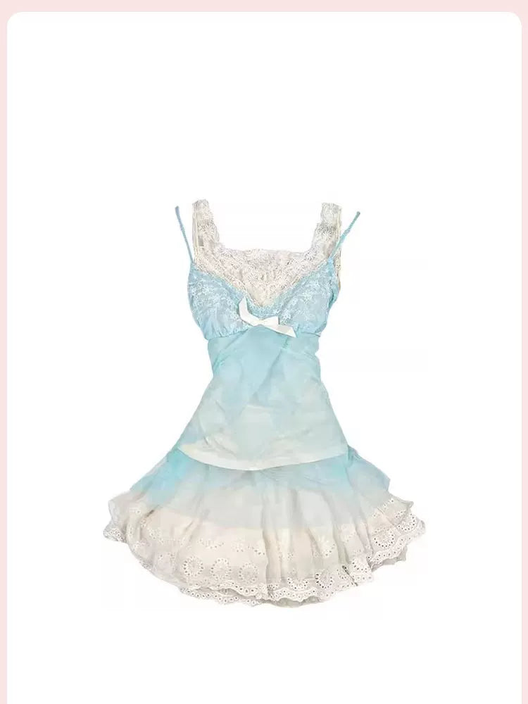 Mint Fresh Pure Lace Cutout Floral Lace-Trim Camisole Dress 2025 Spring New Retro Dress
