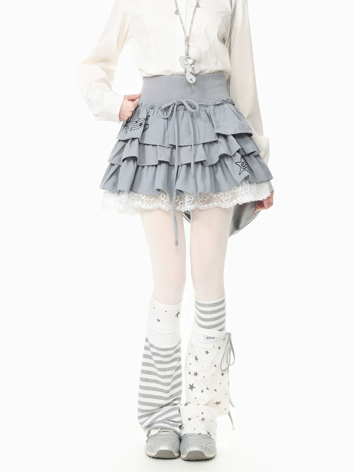 Blue Ghost Park Languid Park Star Home Cute Puffy Half Skirt Lace Trim Short Skirt for Women, Summer