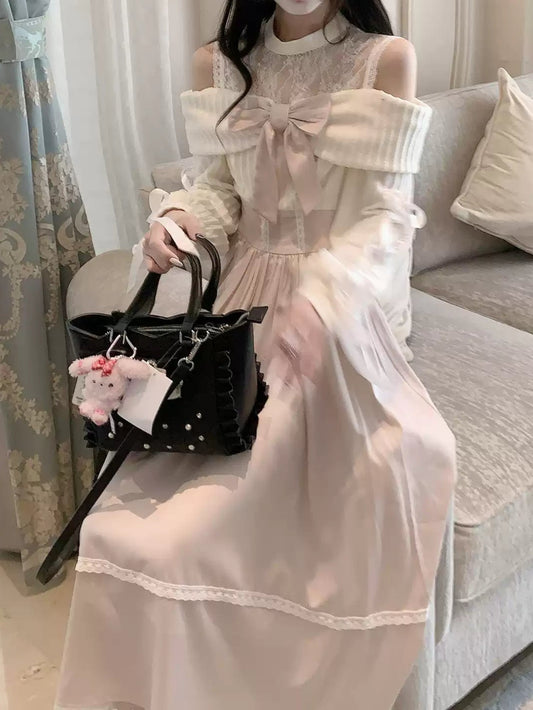 Gentle Light Pink Off-the-Shoulder Dress