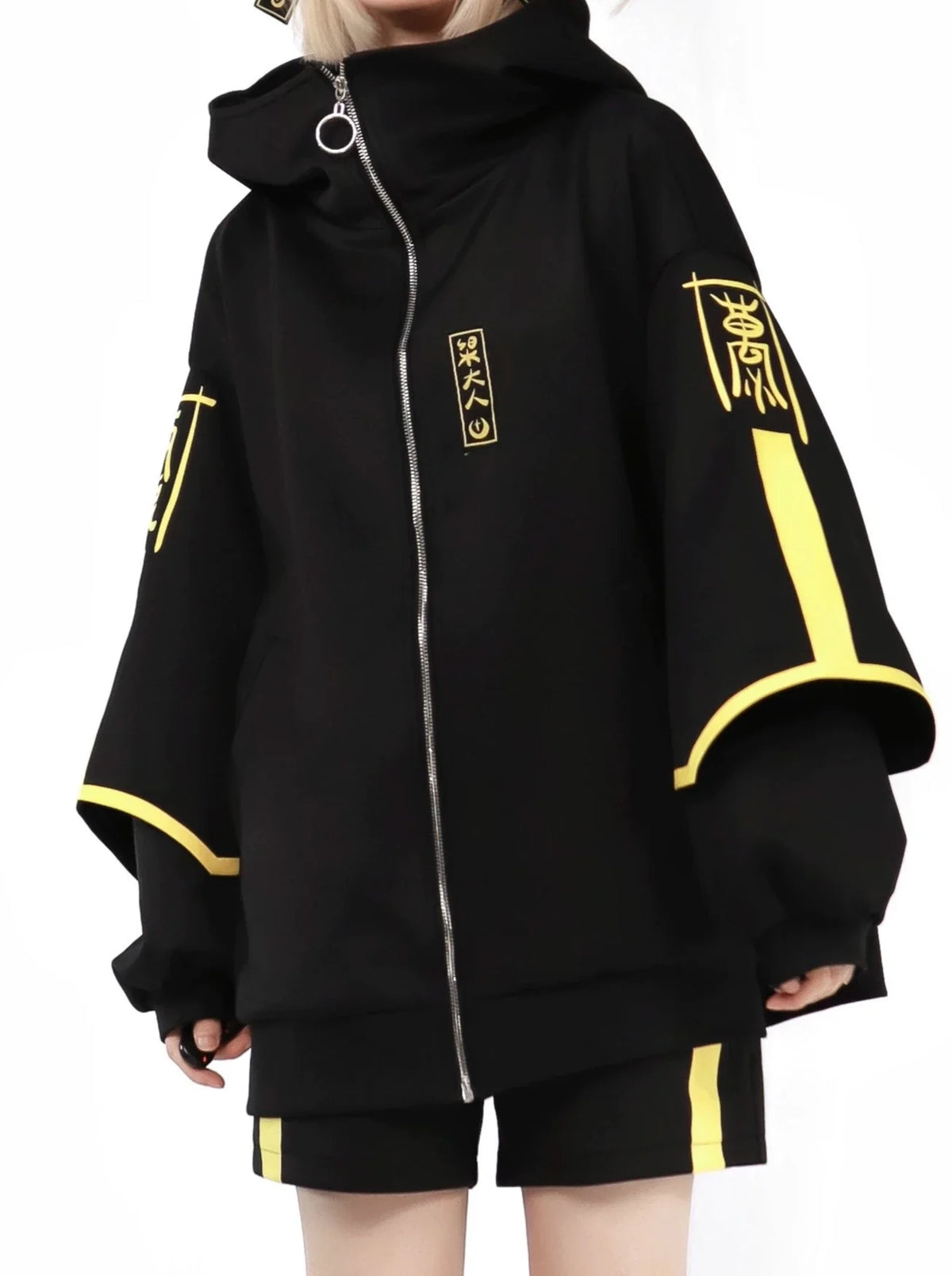 Dark neon china jacket + shorts + long pants + leg warmers + hair accessories [Reserved Item]. Jacket