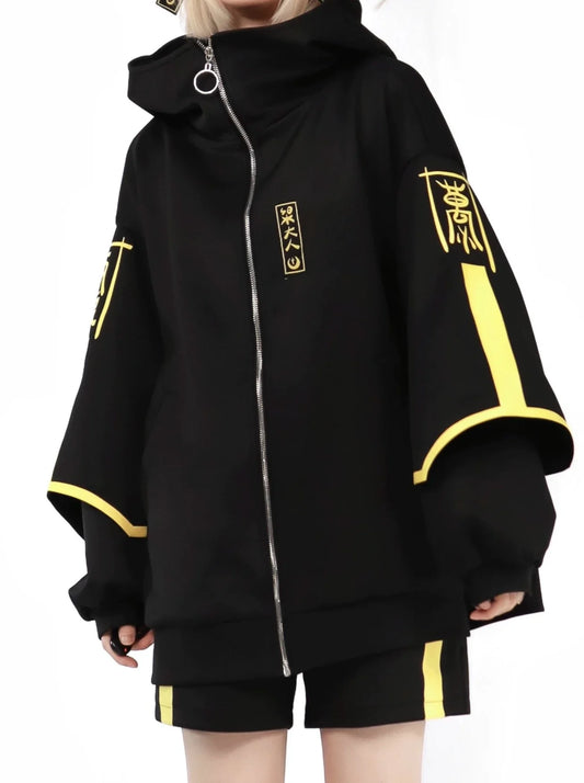 Dark neon china jacket + shorts + long pants + leg warmers + hair accessories [Reserved Item]. Jacket