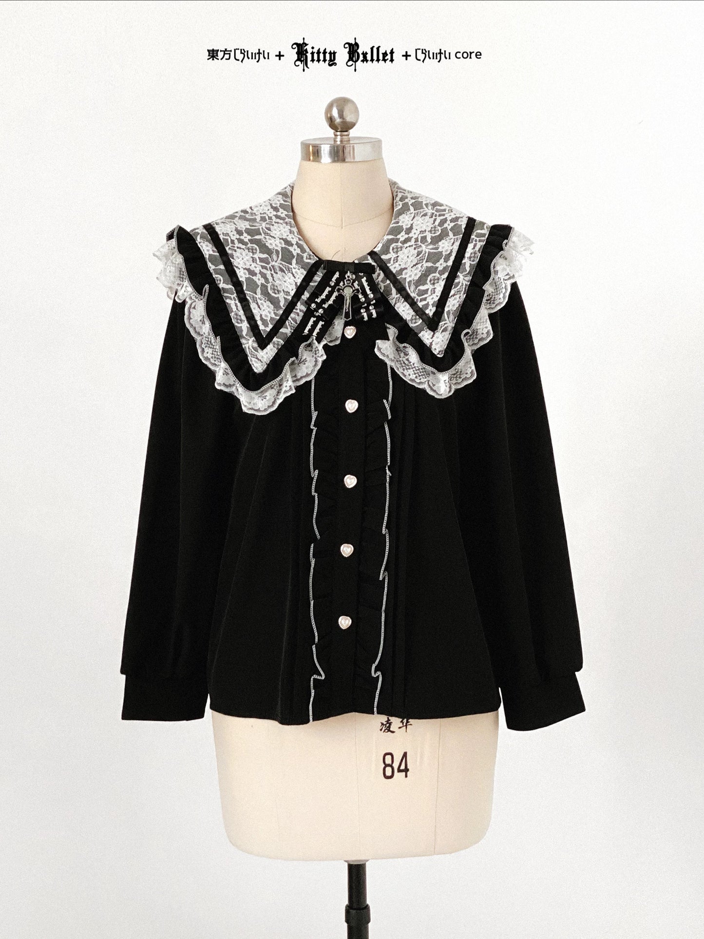 KittyBxllet Original “Lace Revolution” Tie-Strap Off-Shoulder Chiffon Top with Lace Ruffle Hem Long Sleeves