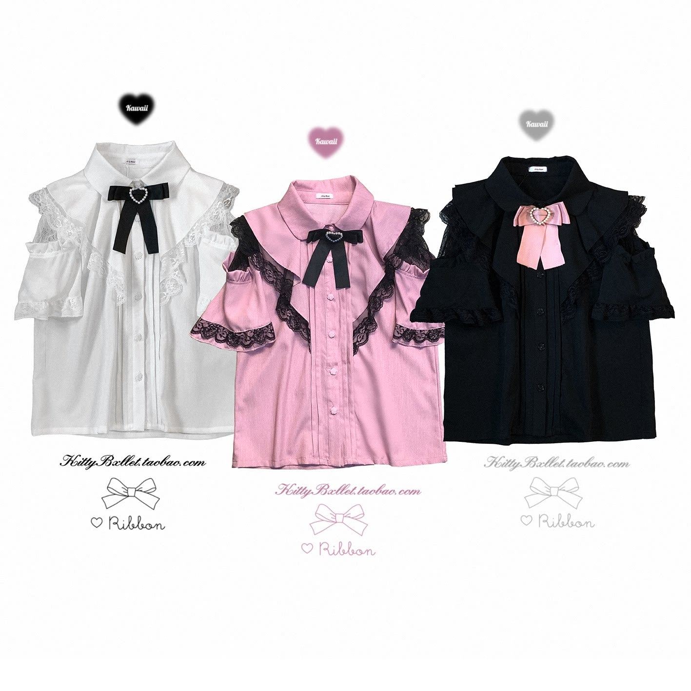 KittyBxllet Original [“Eat Love / Short Sleeve”] Lace Hollow Cape-Style Short Sleeve Shirt