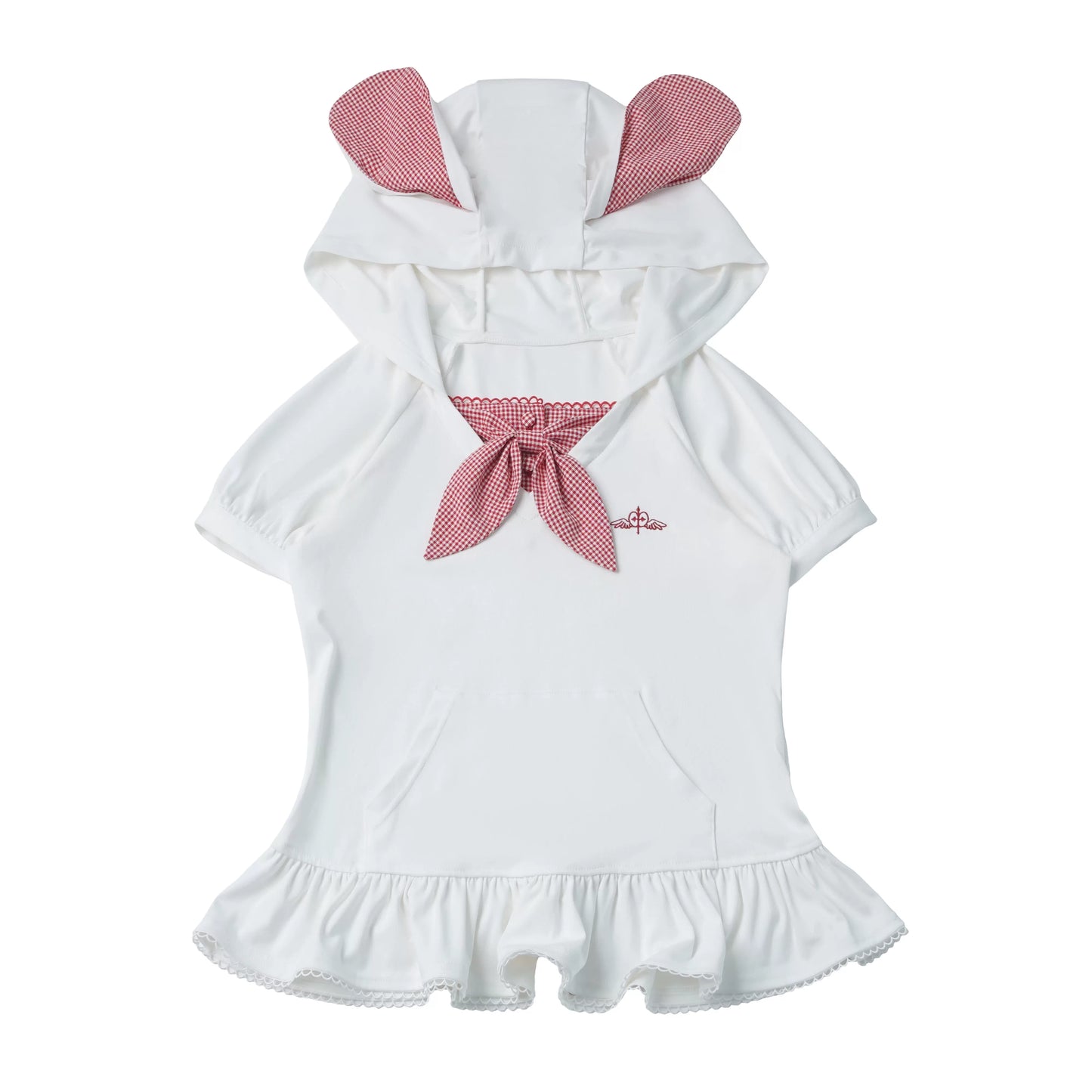 Fast Dispatch【Sugar Heart Apple】Red &amp; White Bunny Ears Pattern Knit Cropped Cardigan Layered Cake Dress