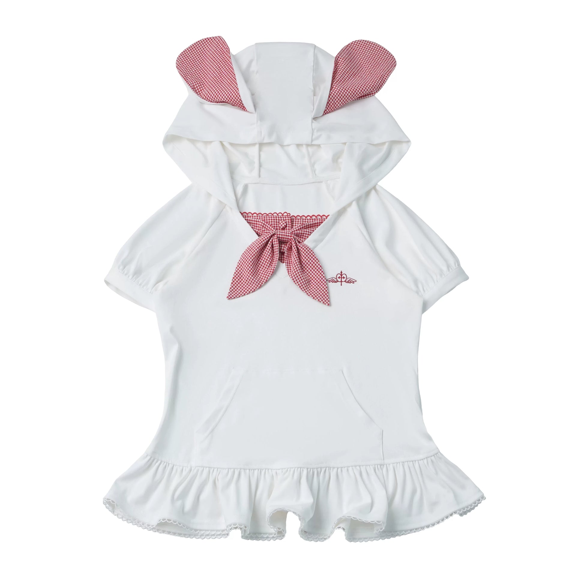 Fast Dispatch【Sugar Heart Apple】Red &amp; White Bunny Ears Pattern Knit Cropped Cardigan Layered Cake Dress