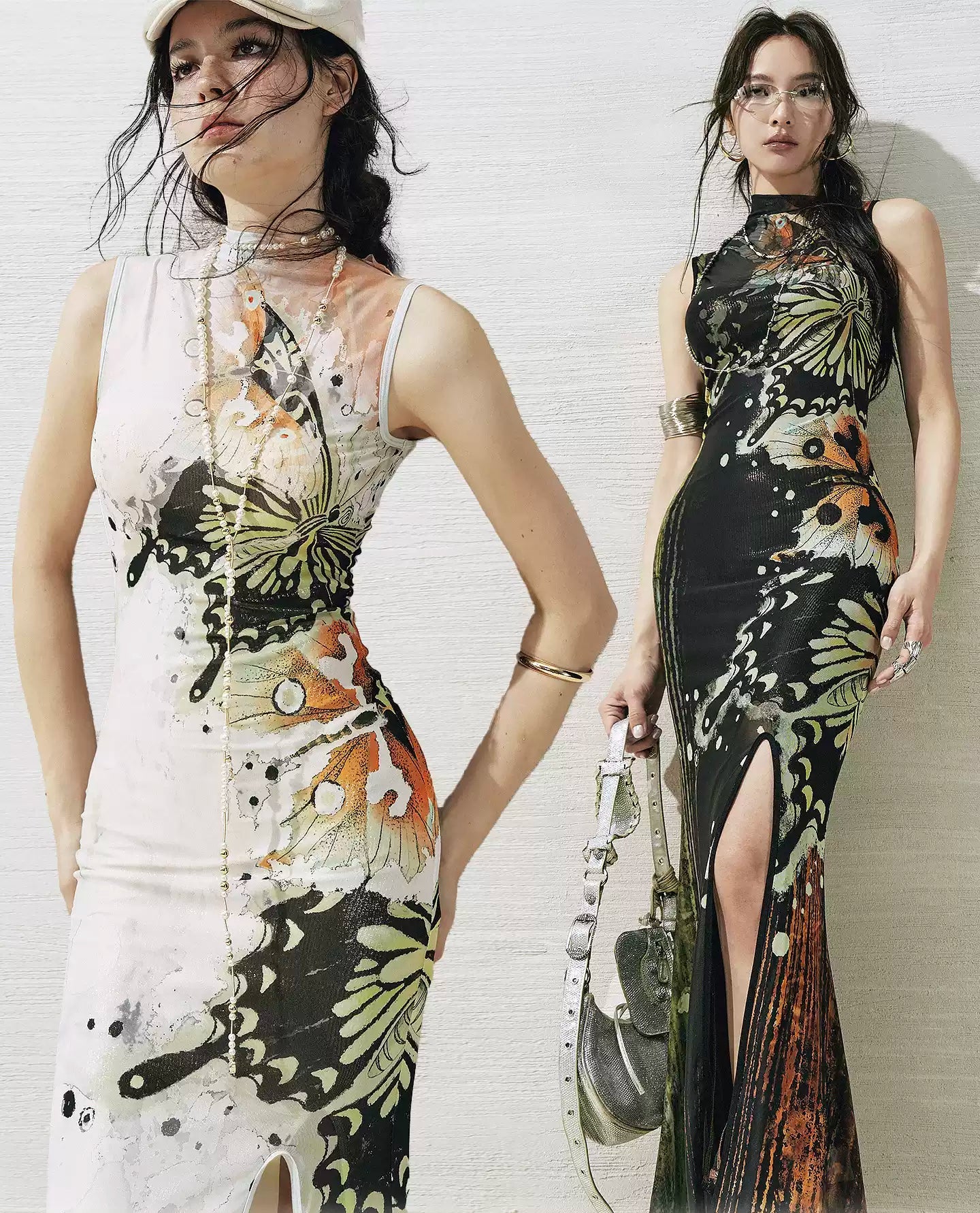 Hand-painted Butterfly Cheongsam Slit Dress