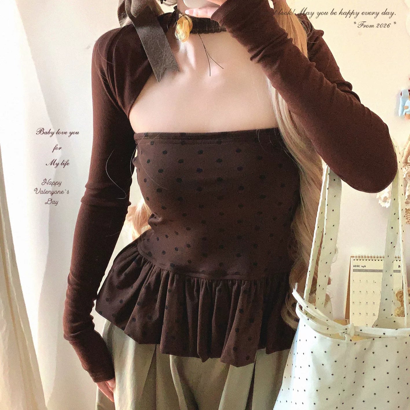 Final-Call Vintage Polka-Dot Sweet & Spicy Girl Style Ruffle-Hem Off-Shoulder Bustier Camisole Two-Piece Set