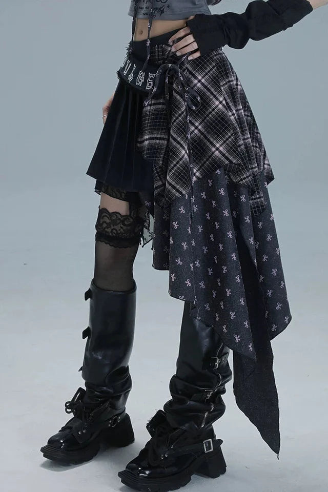 Check Patchwork Asymmetrical Skirt