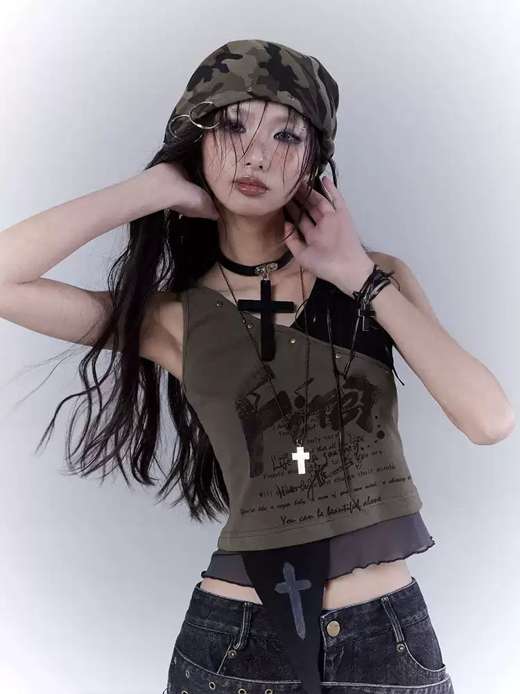 Grunge Wasteland Slim Printed Vest Top