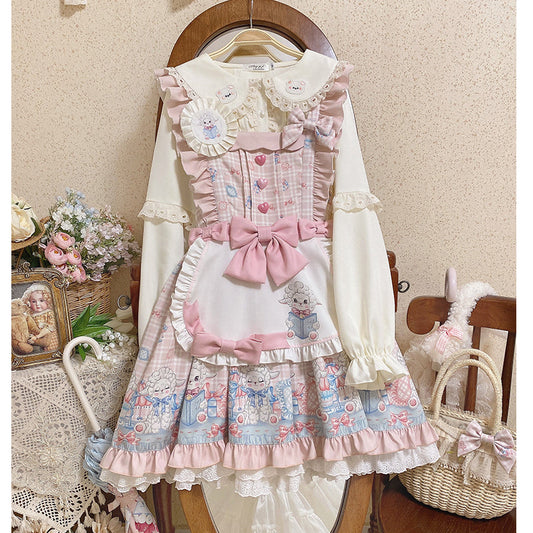 Kawaii Lolita JSK pink dress+apron+side clip