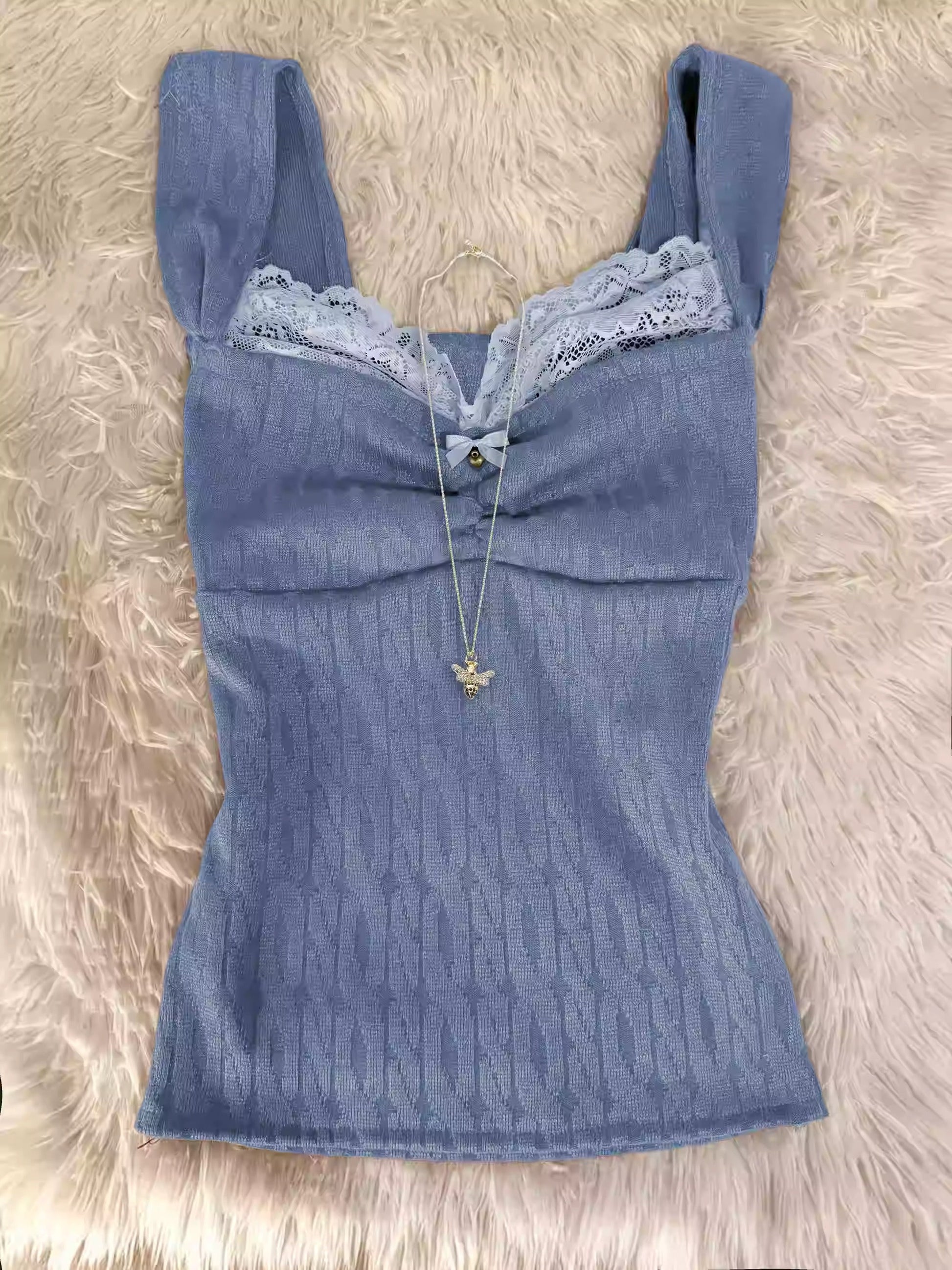 2025 New Lace Suspender Top light blue