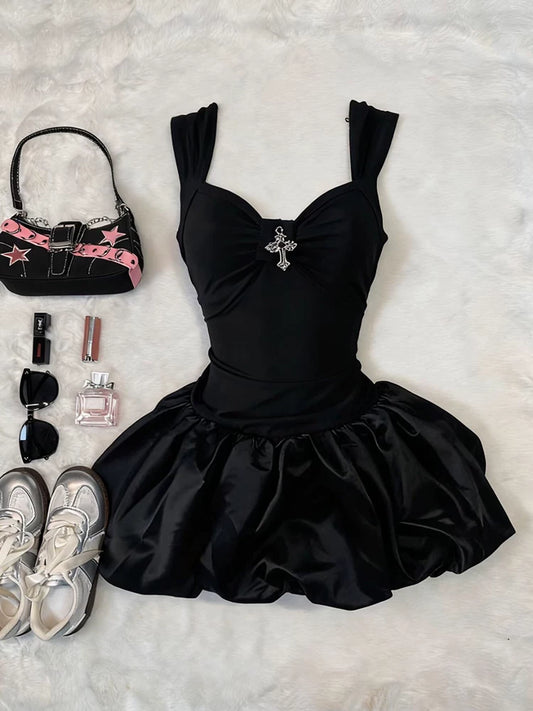 Black French Vintage-Inspired Slimming Midi Dress, Elegant and Stylish, Standout Summer Dress for Women