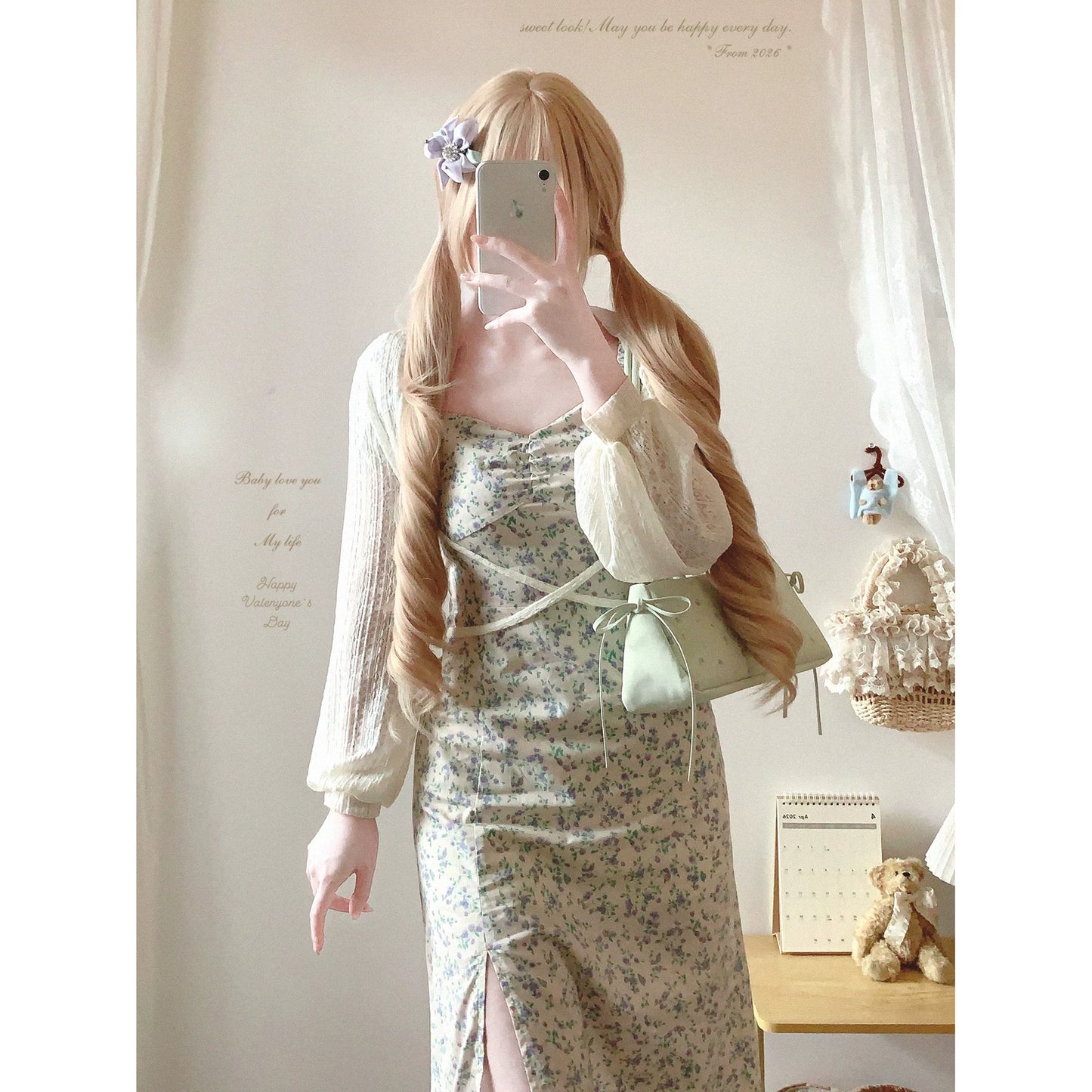 Last-Call Stock: Soft Fabric YGBy French Square Neck Floral Dress—Gentle, Elegant &amp; Vintage Puff Sleeves*