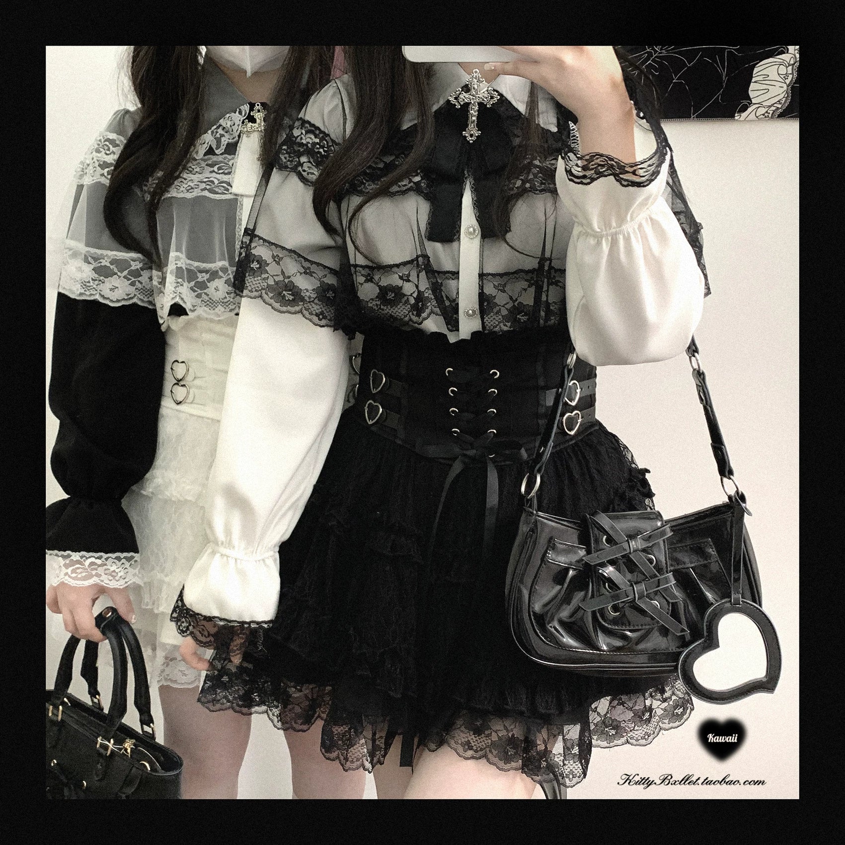 KittyBxllet Original “Misty Veil” Elegant Lace Long-Sleeve Blouse with Ruffles