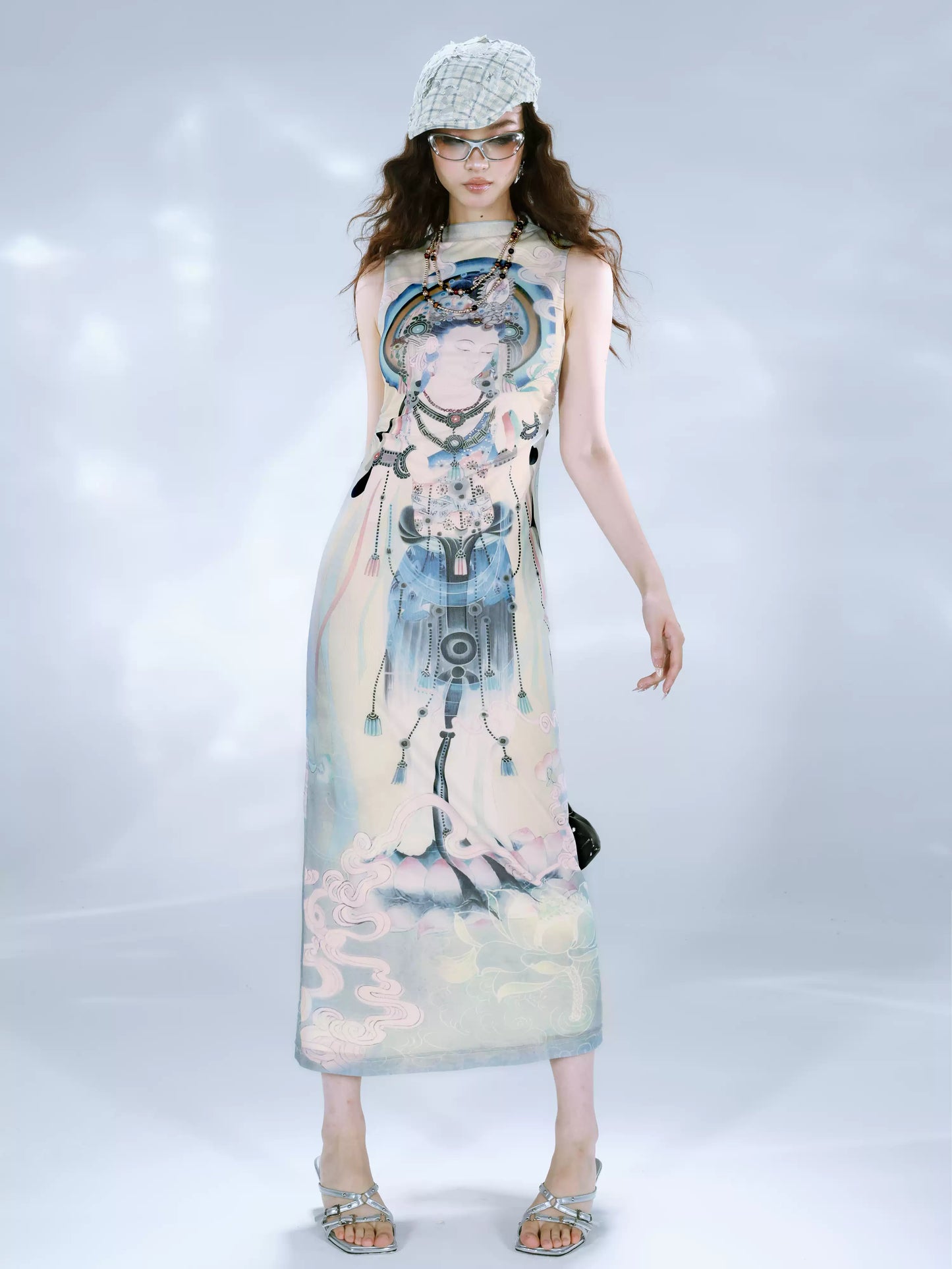 Chinese Art Mesh Cheongsam Dress