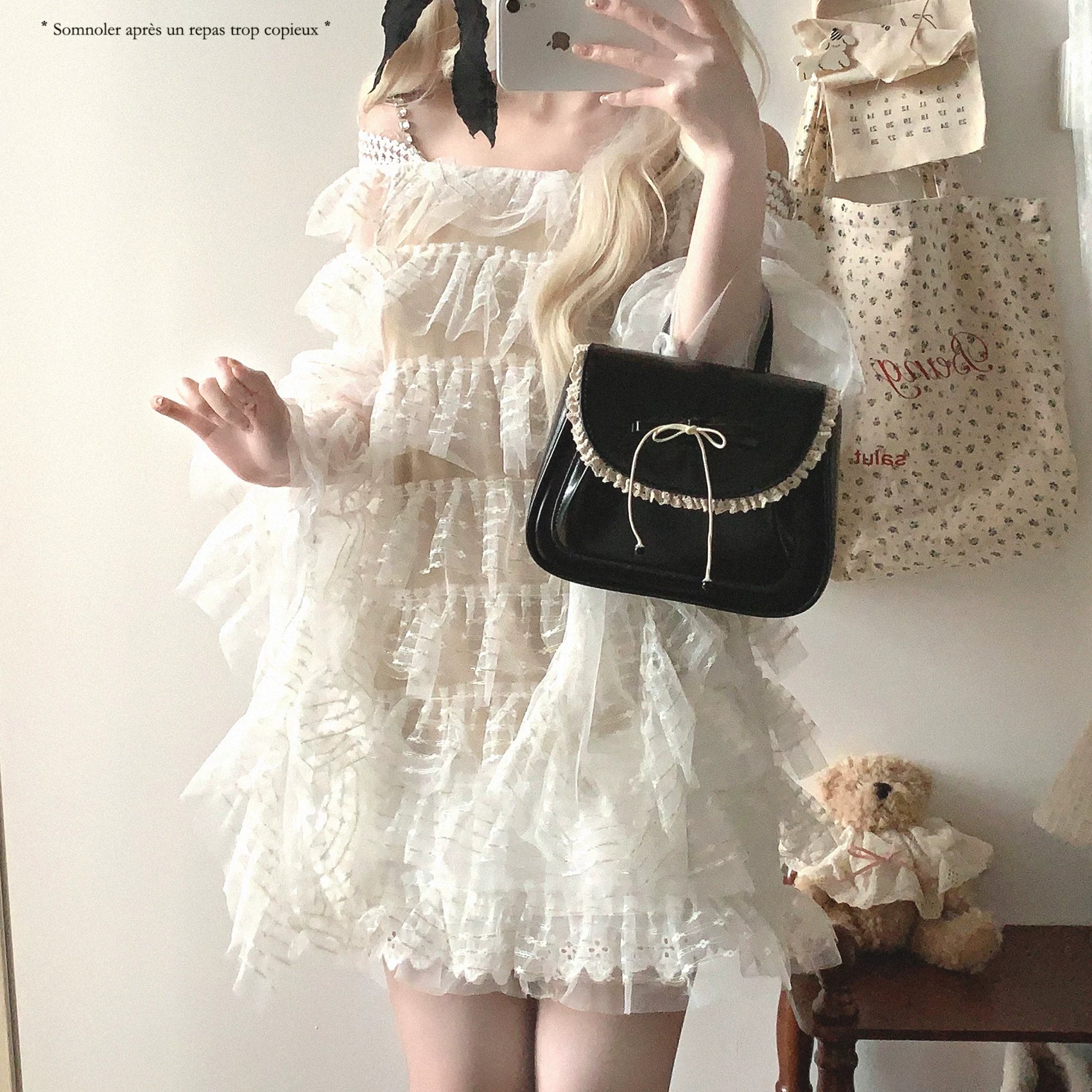 End-of-Season Layered Tulle Fairy Embroidery Lace Halter Dress with Square Rhinestone Detail and Cutout Sheer Effect