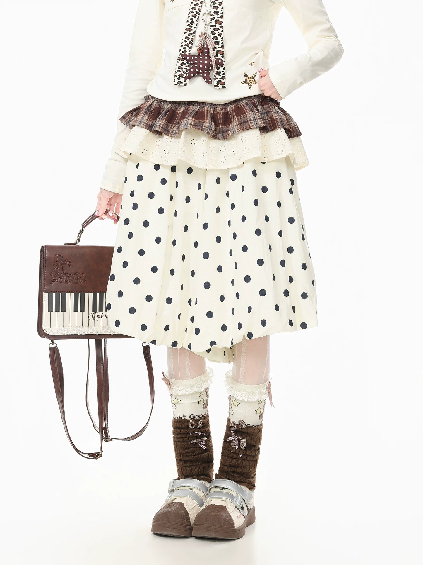 Blue Ghost Park Languid Park Polka Dot All-Over Print Sweet Style A-Line Midi Skirt for Women Summer