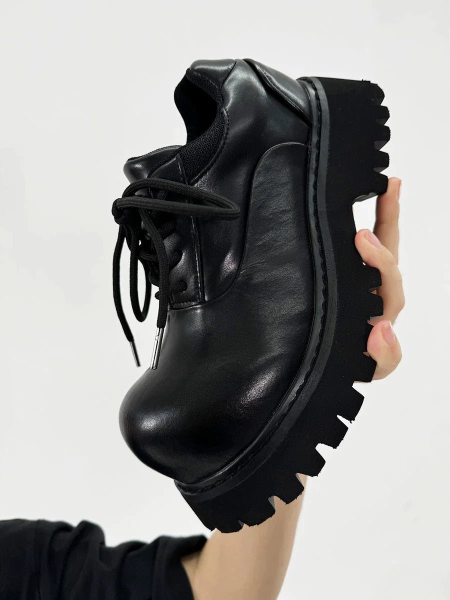 Chunky Black Leather Lug Sole Derby Shoes
