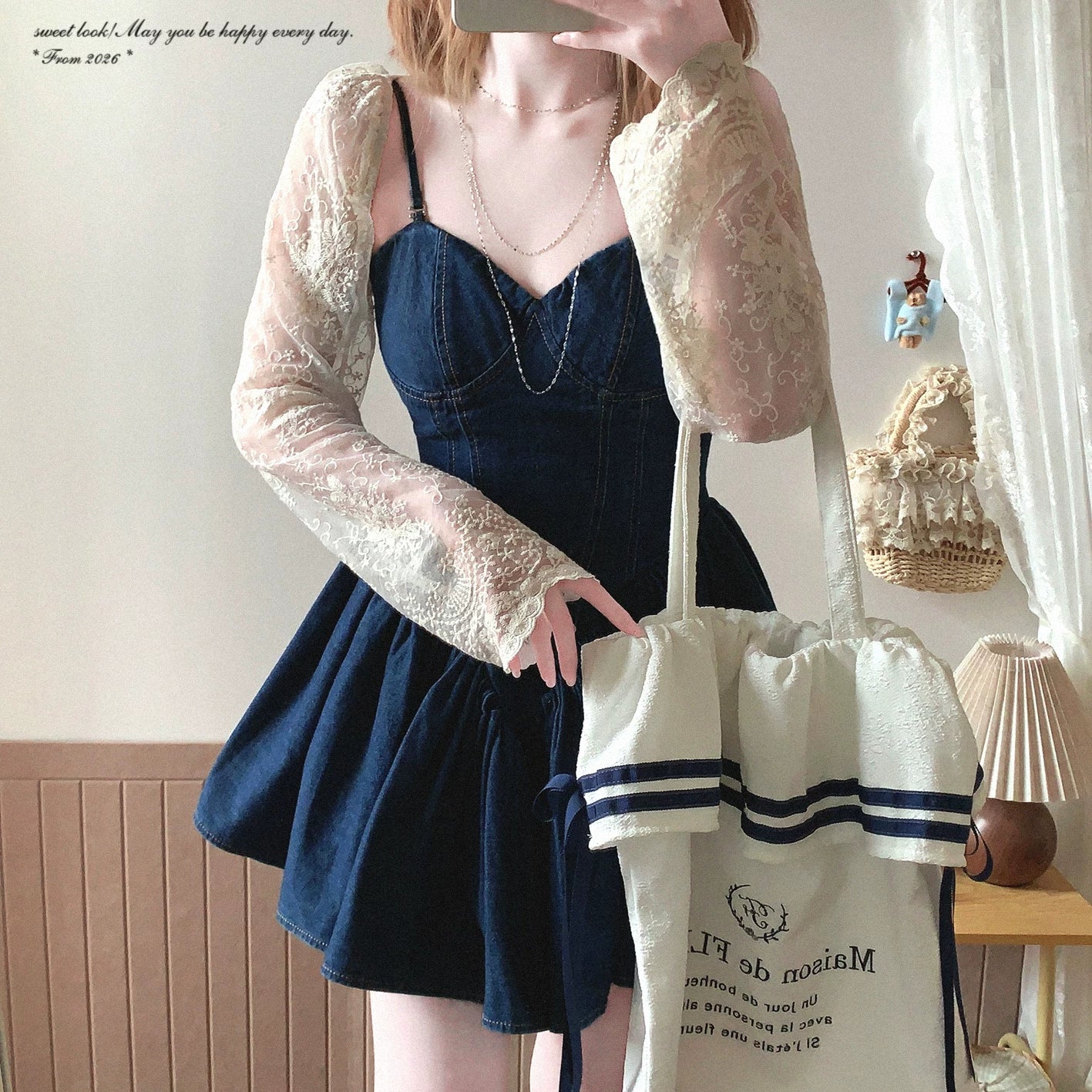 Last-Chance yxt* American Hot Girl Sweet-and-Spicy Denim Fitted Waist Flared Sundress Dress