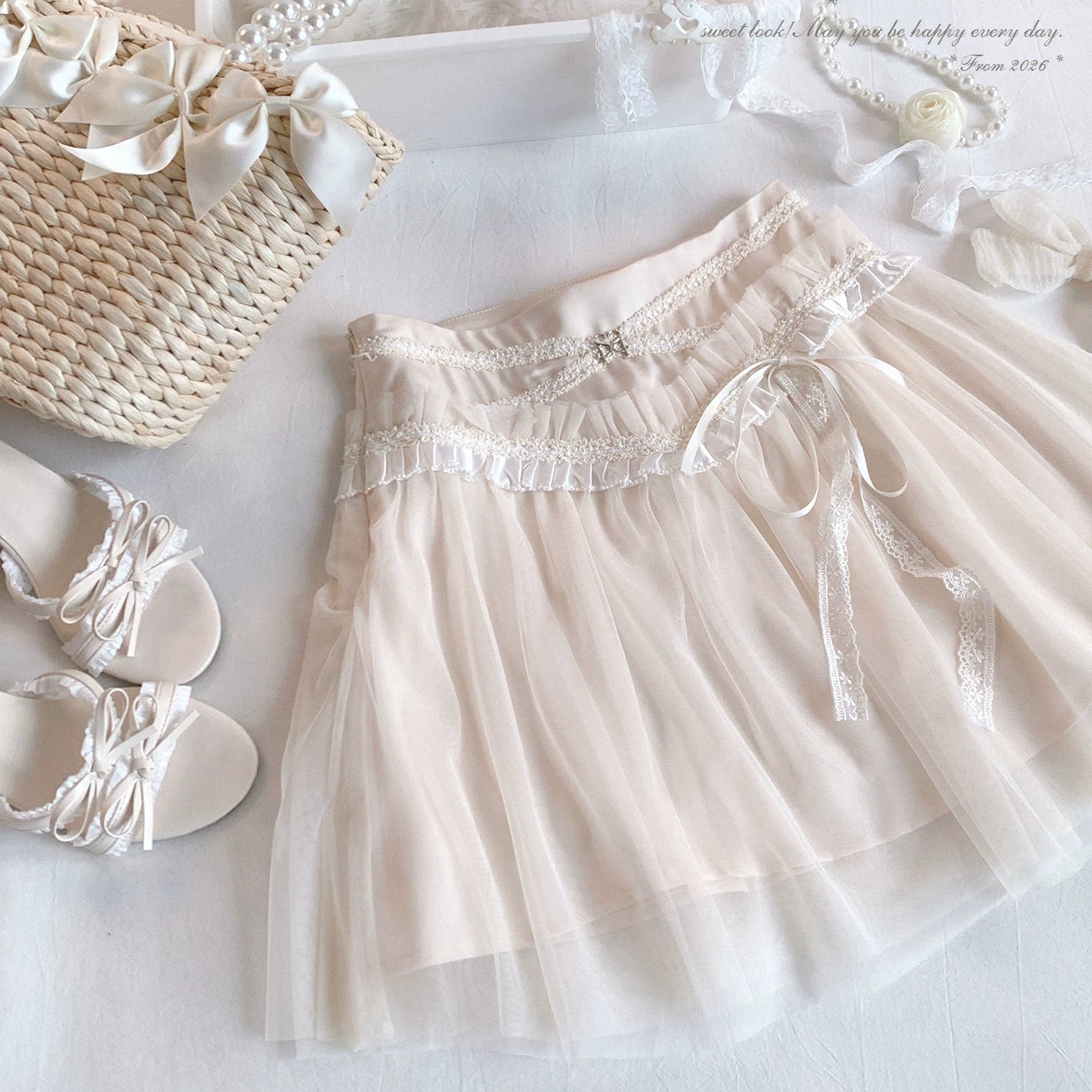 Last-Stock rlgy Vintage Rose Embroidered Sweet Peter Pan Collar Ruffle Sleeveless Lace Tulle Skirt*f