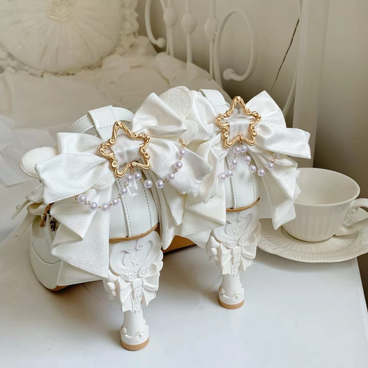 Silk-Glow Star Dream ~ New Loulita Original High-Heel Shoes for Women, Irregular-Heel Lolita Shoes, Sweet Bowknot, Stunningly Gorgeous