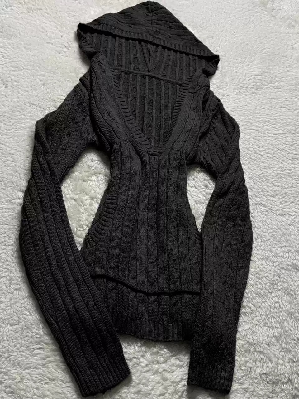 gray hooded twist sweater