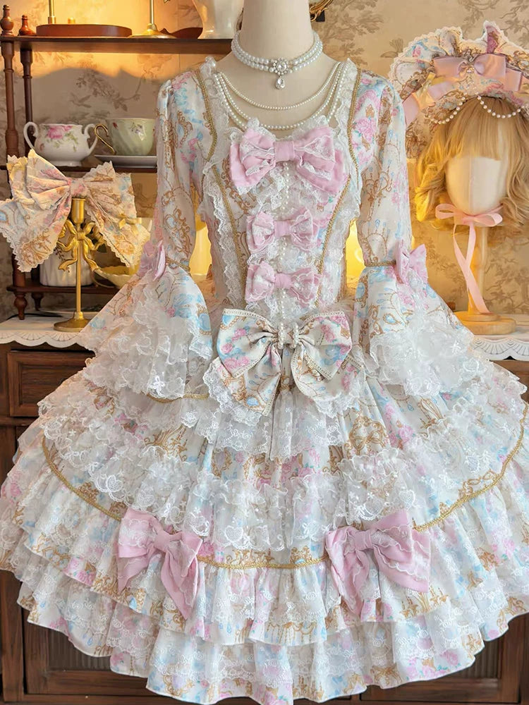 Sweet & Cute Apricot-Pink Lolita Dress Sweet Long-Sleeve OP Dress for Women Long Sleeve Lolita