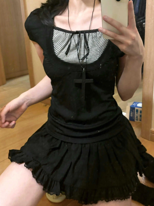 Gothic Retro Dark Square Neck Top