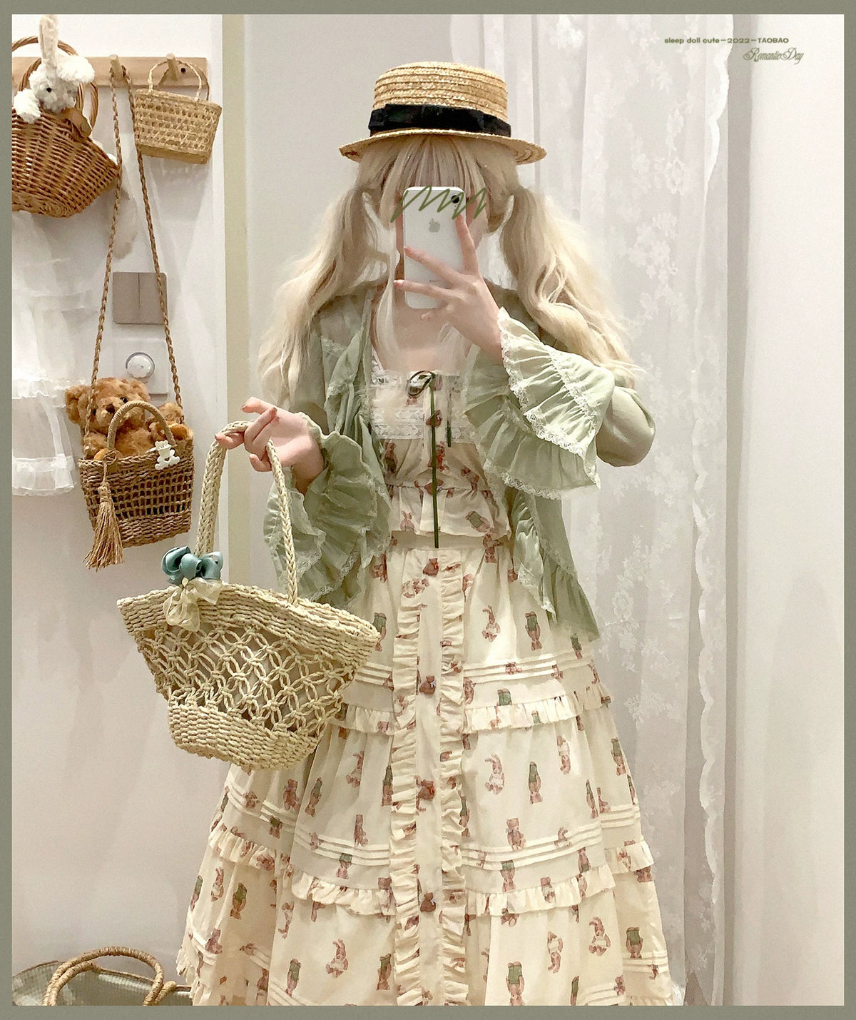 sleepdoll DIY “Goodnight Kiss” by NANA the Rabbit – Bear &amp; Bunny Cotton Fabric Print Ruffle Set