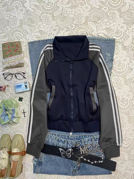 contrasting color splicing baseball jacket