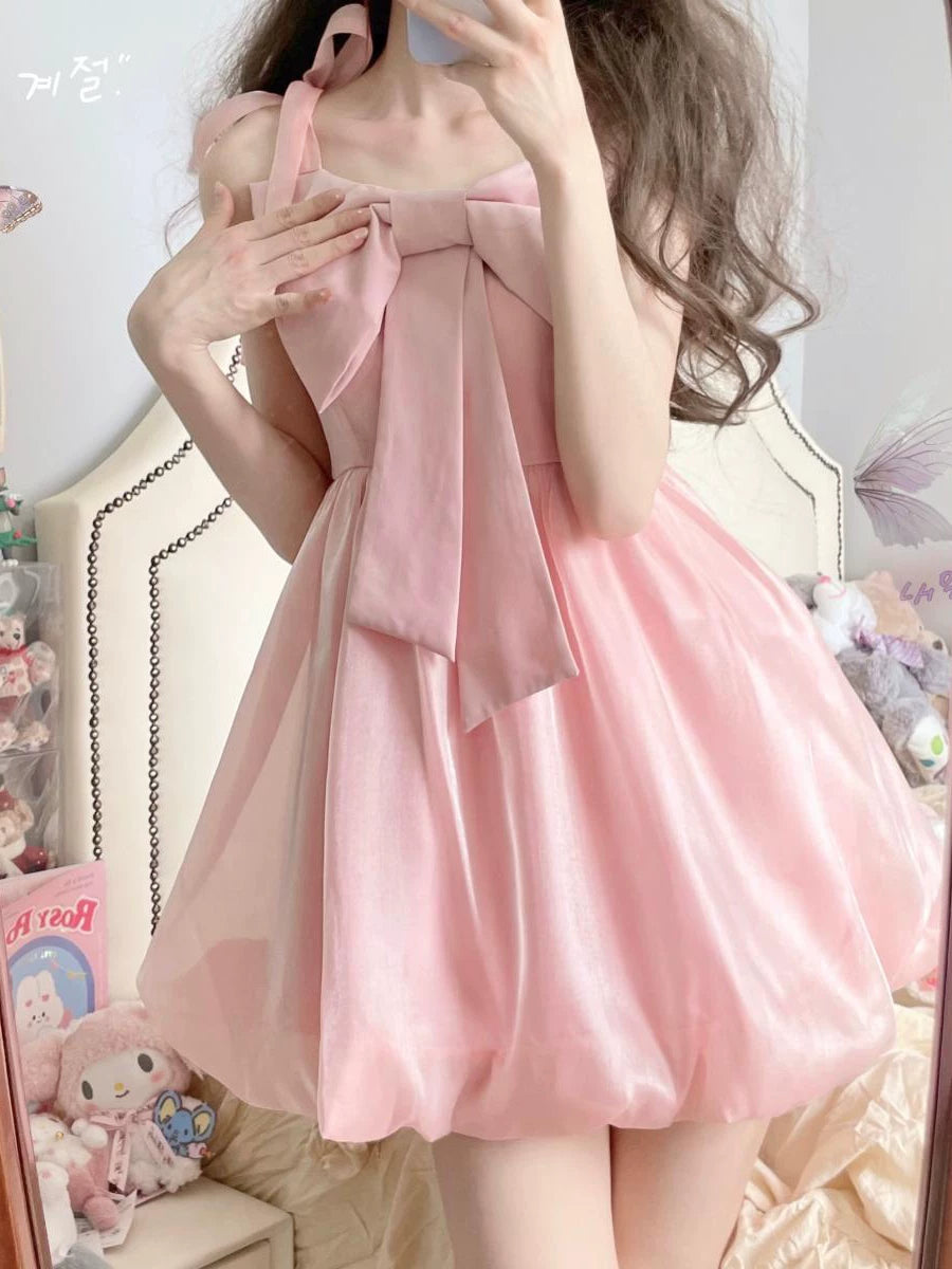 Princess Puff Sleeve Tulle Dress | Bow Corset Fairy Dress for Women